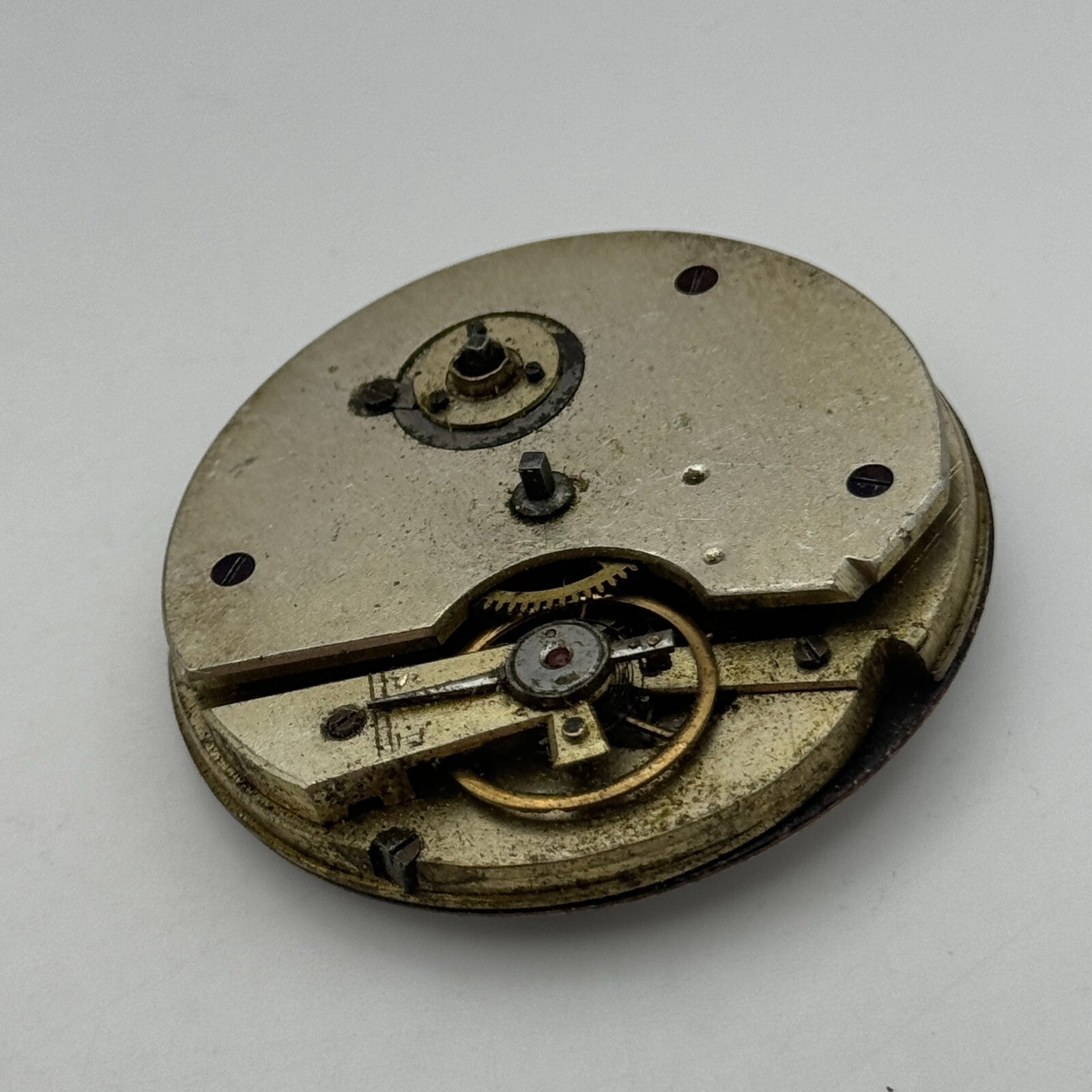 47.6mm Antique Unidentified Key Wound Pocket Watch Movement Dial PARTS REPAIR