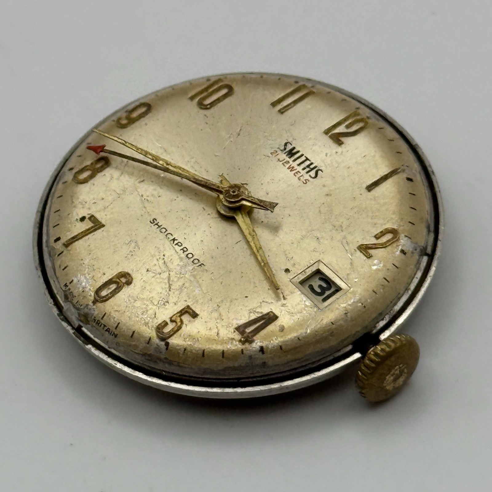 Smiths 21 Jewels Date Pointer Watch Movement Manual Wind Vintage Parts 30.4mm