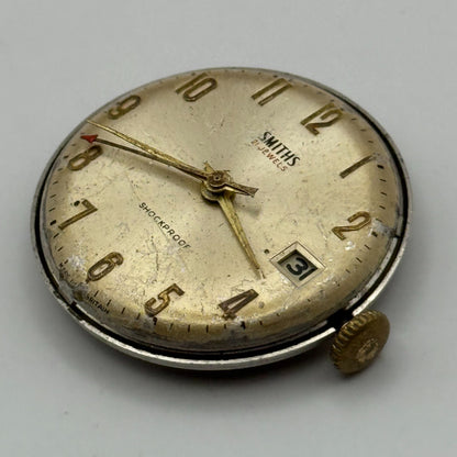 Smiths 21 Jewels Date Pointer Watch Movement Manual Wind Vintage Parts 30.4mm