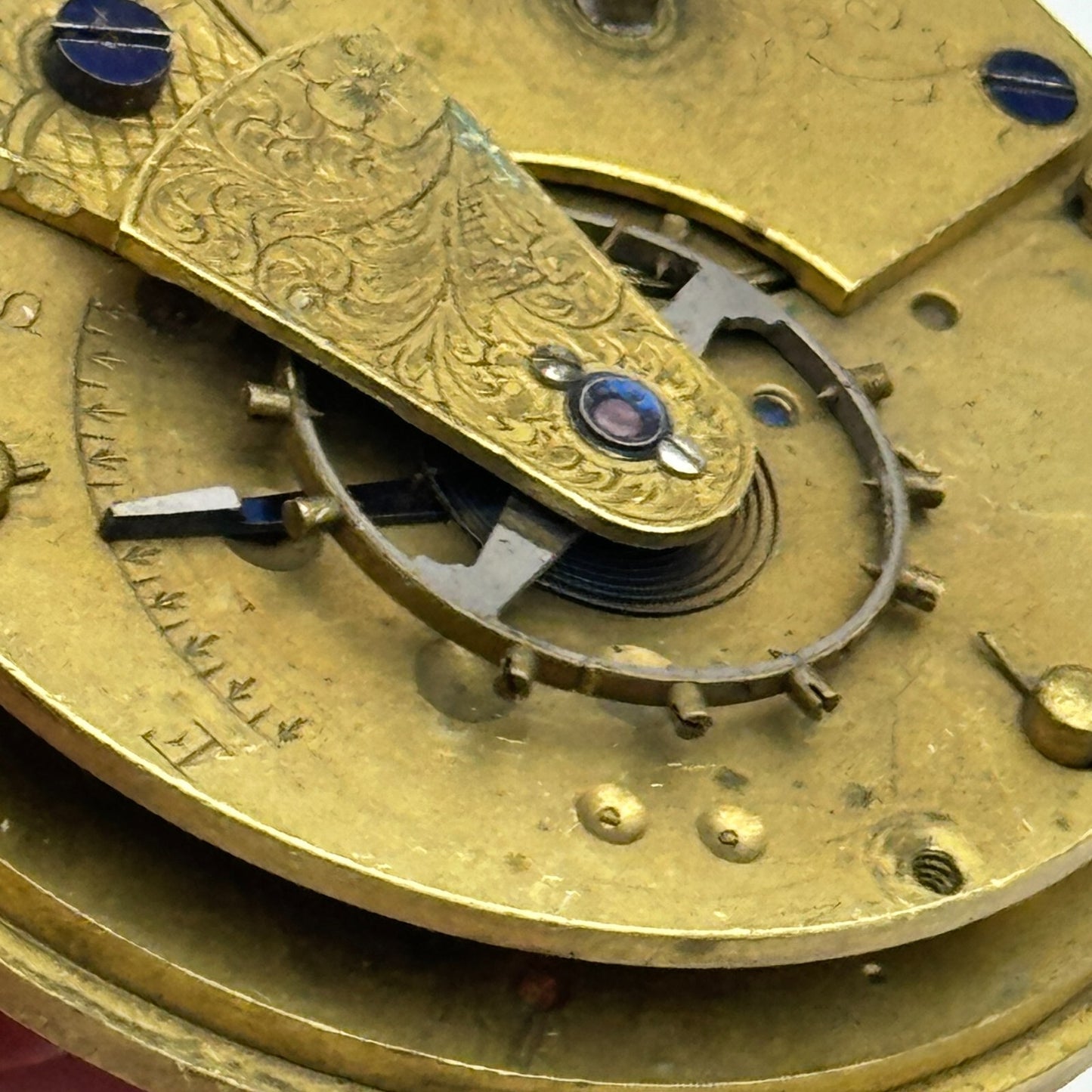 43.2mm Antique J J Pollard Hindley Key Wound Pocket Watch Movement PARTS REPAIR