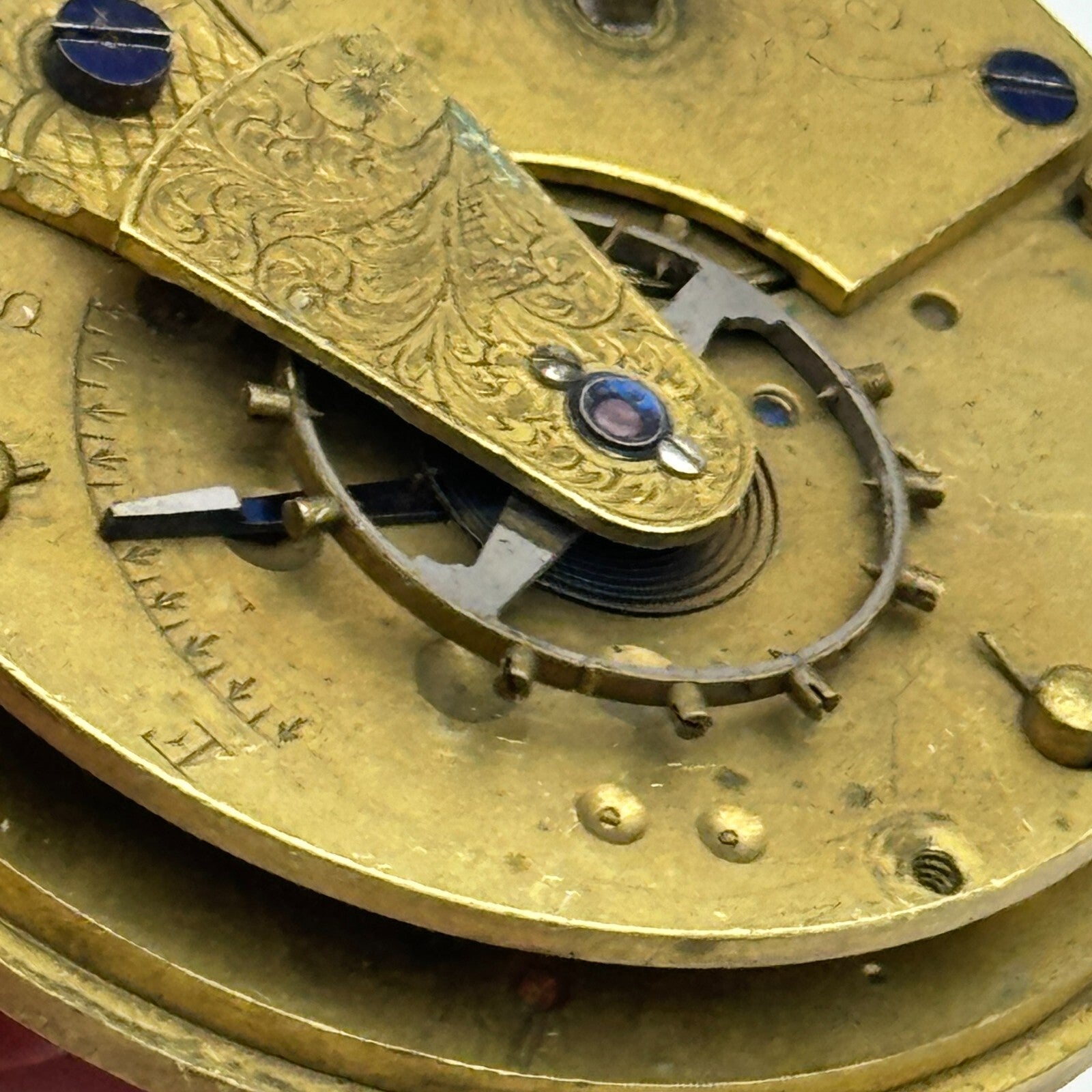 43.2mm Antique J J Pollard Hindley Key Wound Pocket Watch Movement PARTS REPAIR