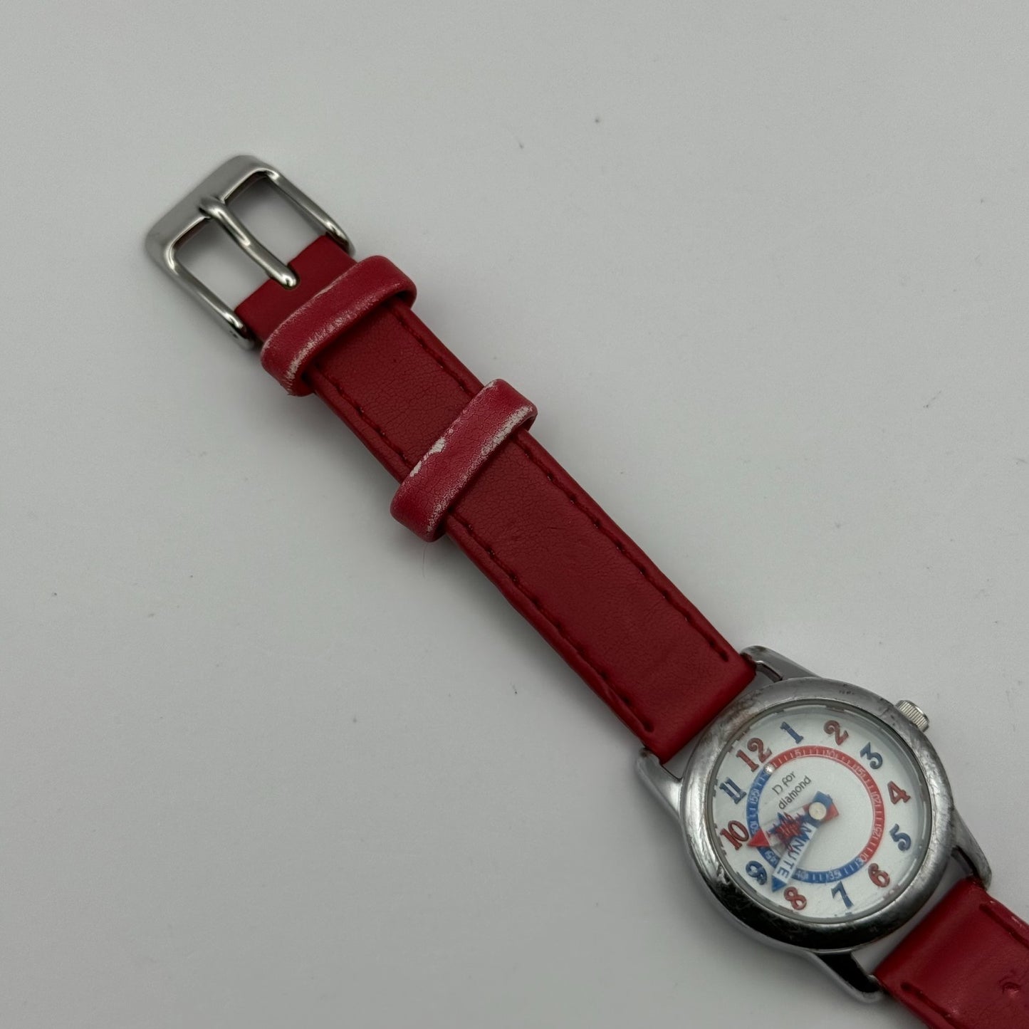 D for Diamond Unisex Kids Time Teacher Quartz Watch Red Strap Japan Working 23mm