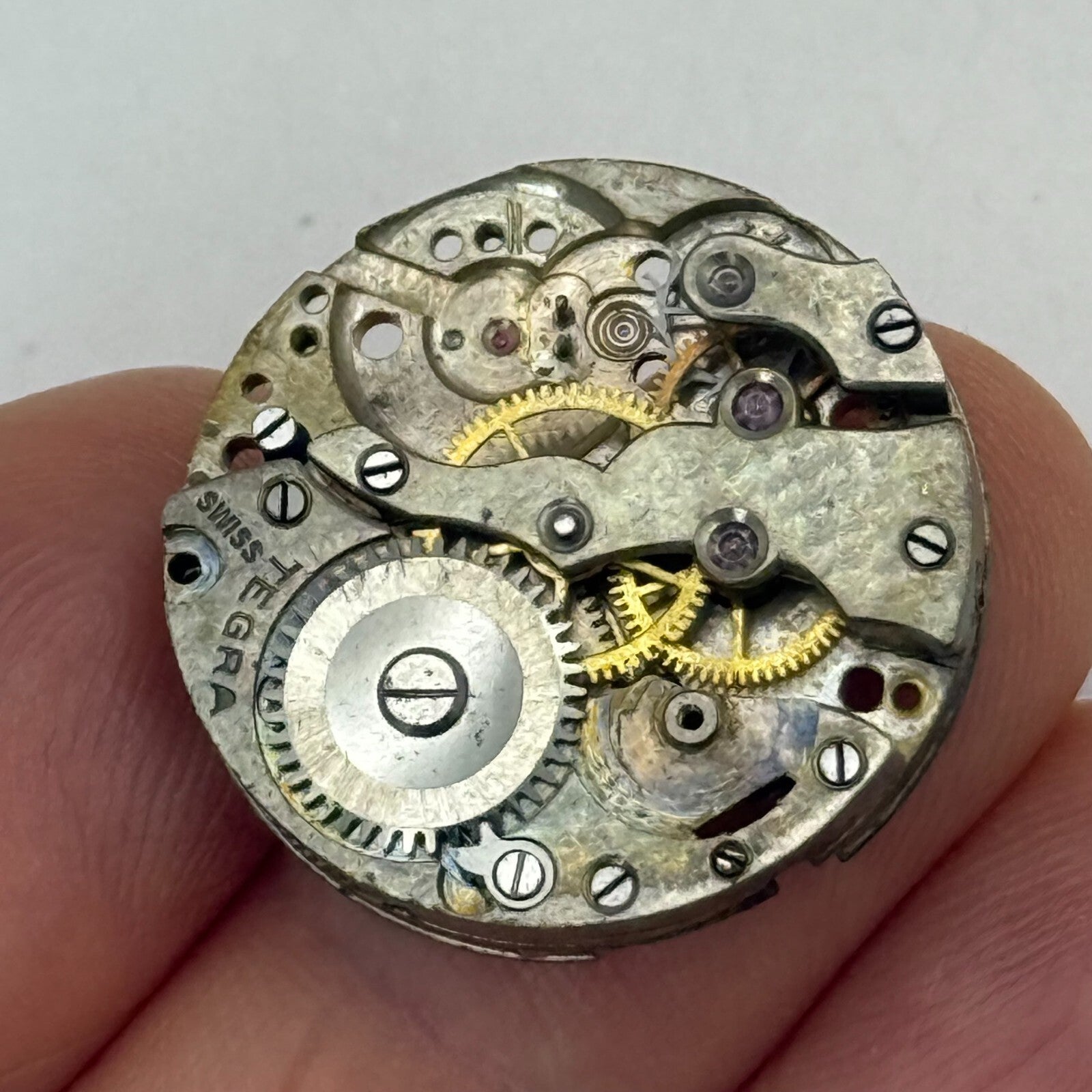 23.4mm Vintage Tegra AS A Schild Partial Manual Wind Watch Movement PARTS REPAIR