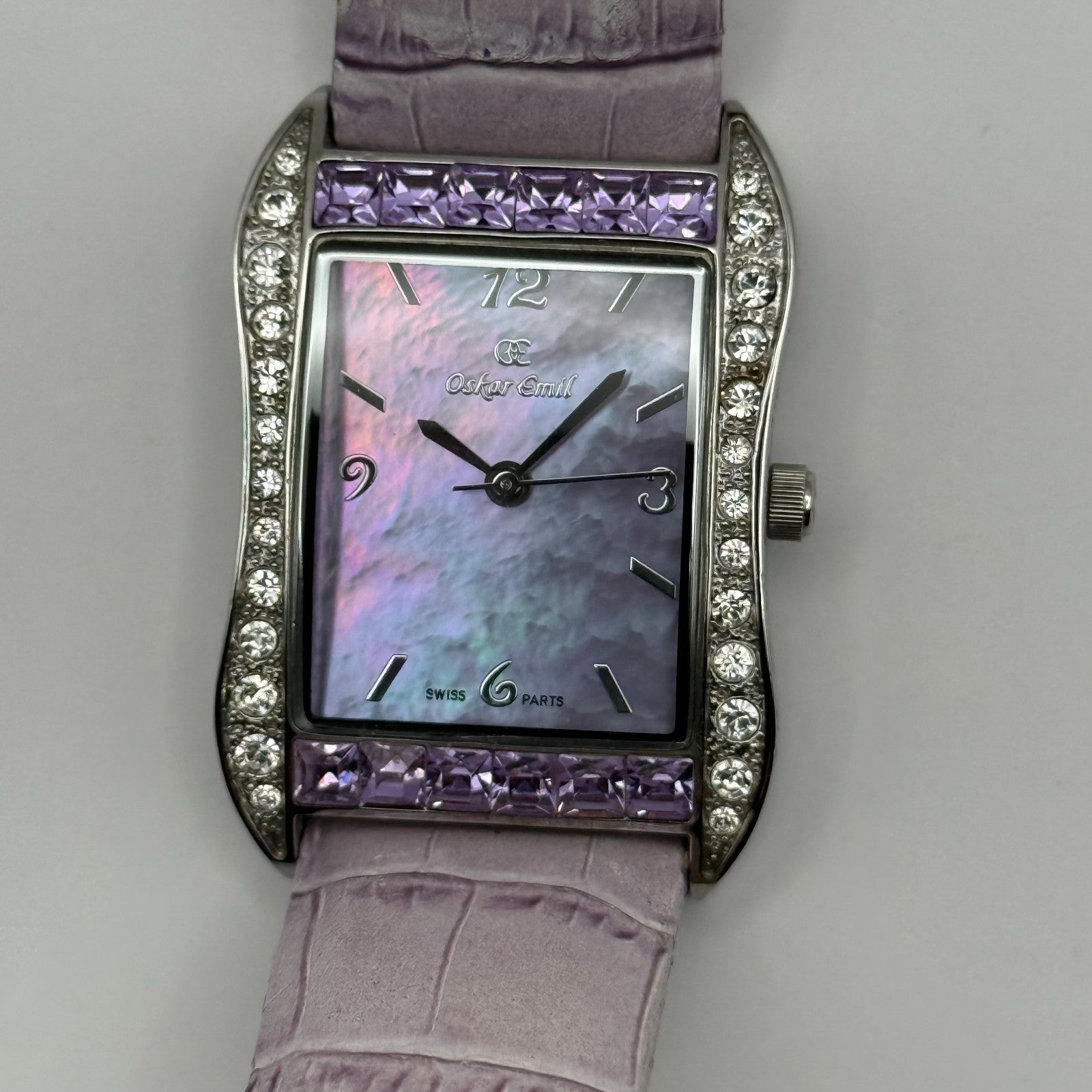 Oskar Emil Ladies Swiss Quartz Watch Crystal Bezel Leather Strap Working 25mm