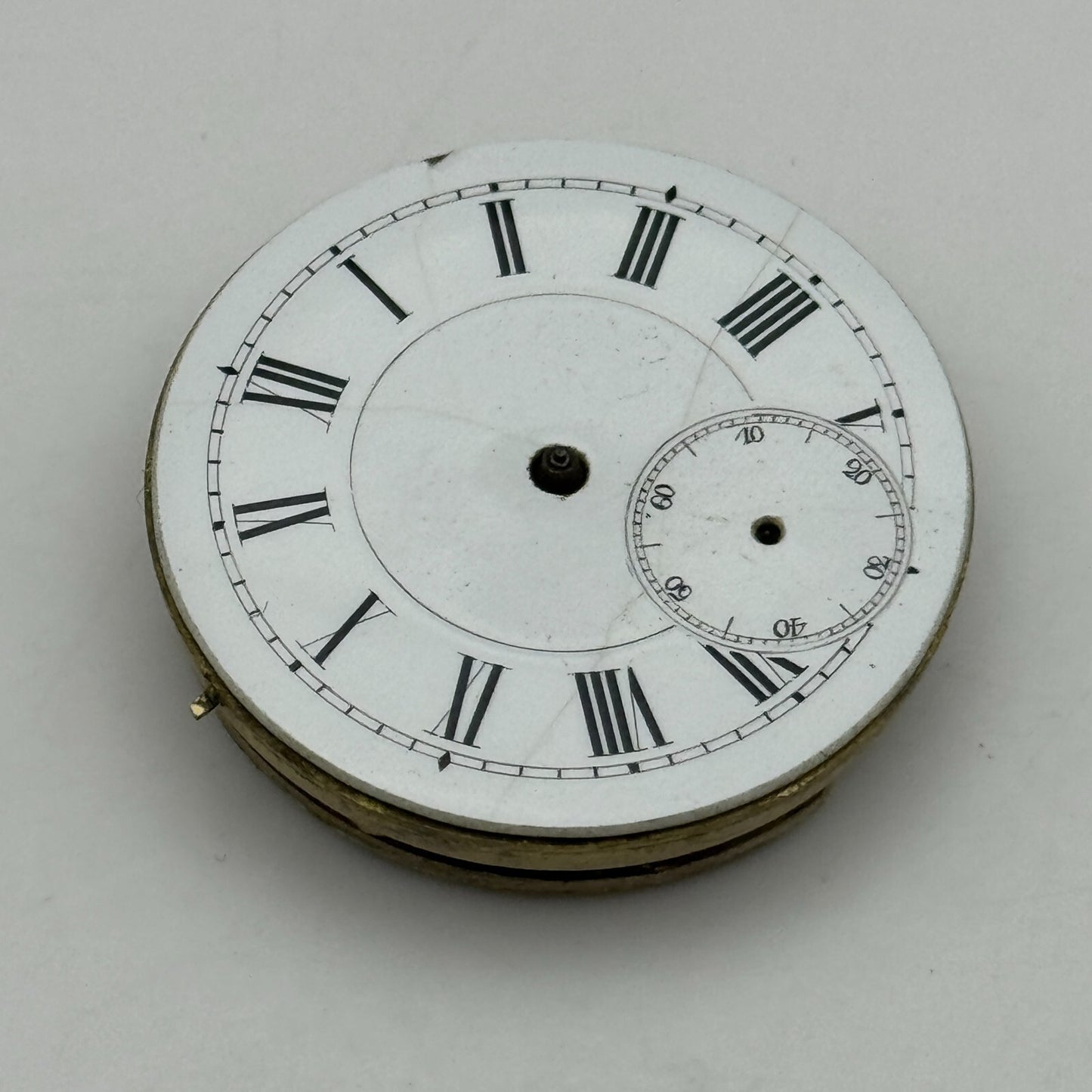 33.7mm Antique Unidentified Key Wound Pocket Watch Movement Dial PARTS REPAIR