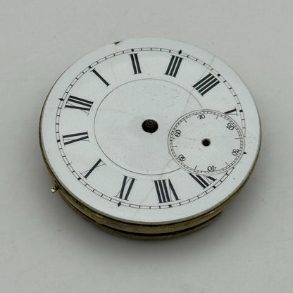 33.7mm Antique Unidentified Key Wound Pocket Watch Movement Dial PARTS REPAIR