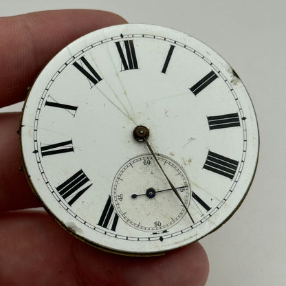 47.6mm Antique Key Wound Pocket Watch Movement Dial PARTS REPAIR SPARES