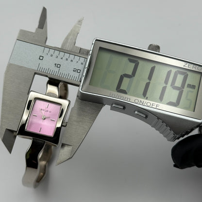 Solo Ladies Quartz Watch Pink Dial Silver Tone Bangle Working 20mm 6 Inches