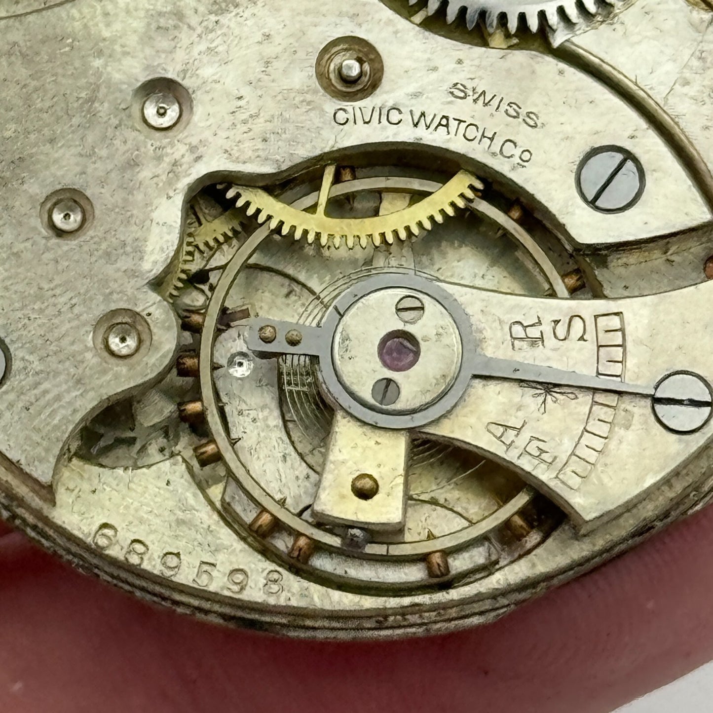 42.8mm Vintage Civic Watch Co 7 Jewels Swiss Hunter Pocket Watch Movement PARTS