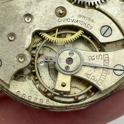 42.8mm Vintage Civic Watch Co 7 Jewels Swiss Hunter Pocket Watch Movement PARTS