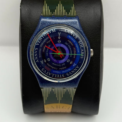 1992 Swatch Gent GN131 Tarot Colorful Strap Quartz Watch Swiss + Box 33mm