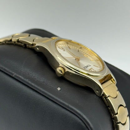 Timex Ladies Quartz Watch Oval Dial Gold Tone Stretch Band Steel Working 21mm