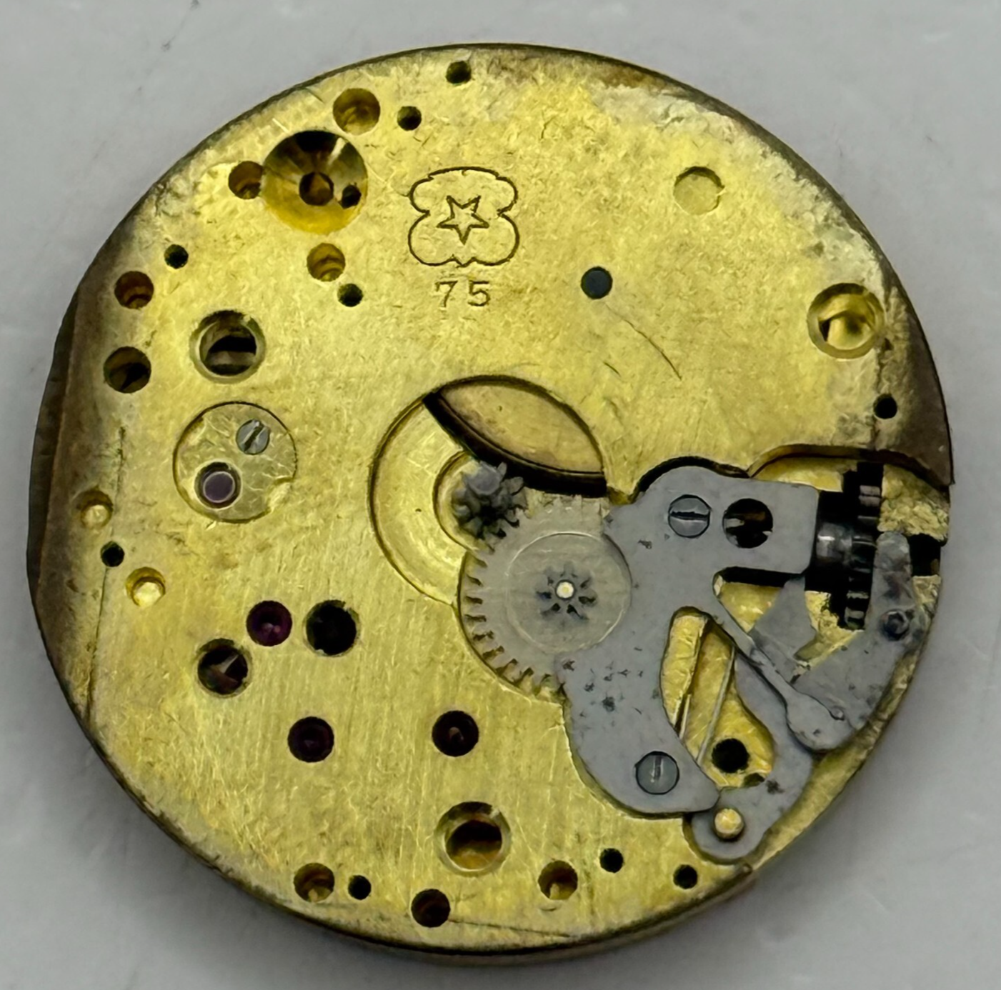 23.6mm Vintage Unidentified Cal 75 Swiss Manual Wind Watch Movement PARTS REPAIR