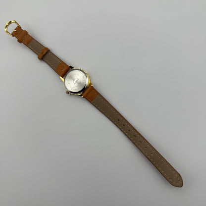 Limit Ladies Quartz Watch White Dial Gold Tone Case Brown Strap Working 25mm