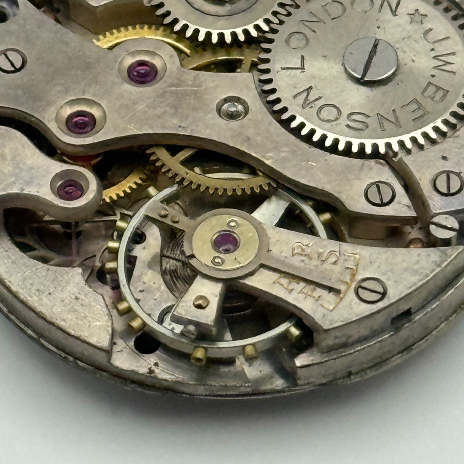 J W Benson Trench 15 Jewels Watch Movement Manual Wind Vintage Parts 27.1mm
