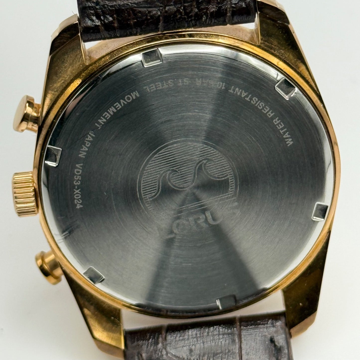 Lorus Chronograph Mens Watch 100M Quartz VD53-X024 Leather Strap 43mm Japan