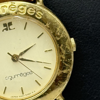 25mm Working Ladies Vintage Courreges Paris 4N01-0220 Gold Plated Quartz Watch