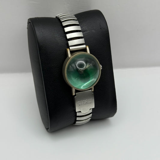 Storm Ladies Quartz Watch Green Dial Silver Tone Stretch Band Japan Working 22mm