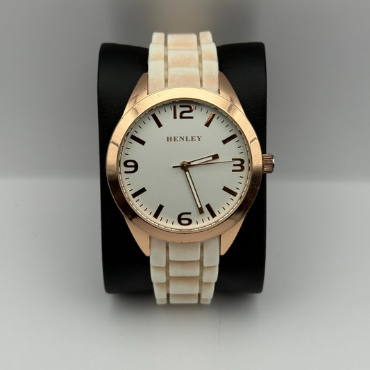 Henley Ladies Quartz Watch White Dial Rose Gold Tone Case Japan Working 40mm