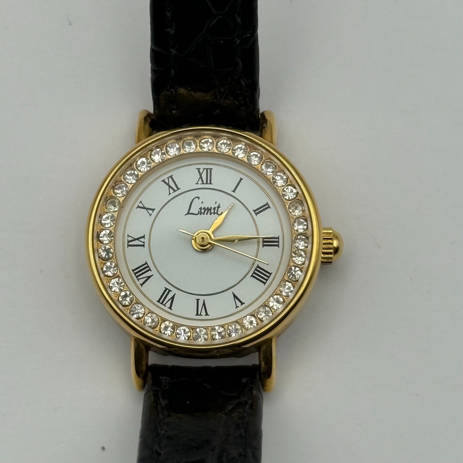 Limit Ladies Quartz Watch White Dial Crystal Accents Leather Strap Working 22mm