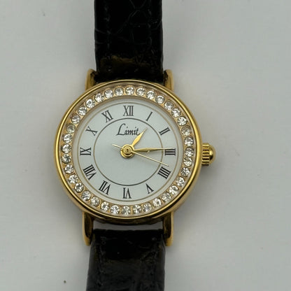 Limit Ladies Quartz Watch White Dial Crystal Accents Leather Strap Working 22mm