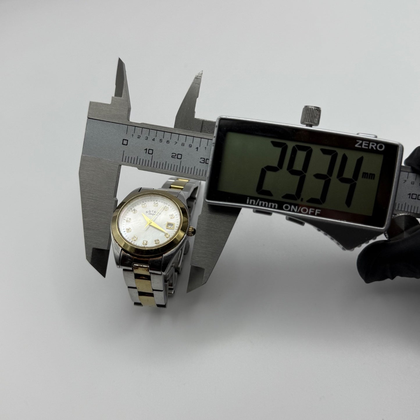 Rotary Ladies Watch Two Tone Mother Of Pearl Date Dial 27mm Working LB03499/401