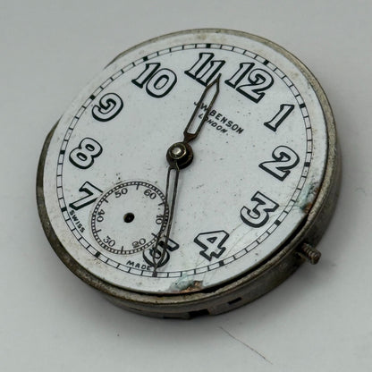 J W Benson Trench 15 Jewels Watch Movement Manual Wind Vintage Parts 27.1mm