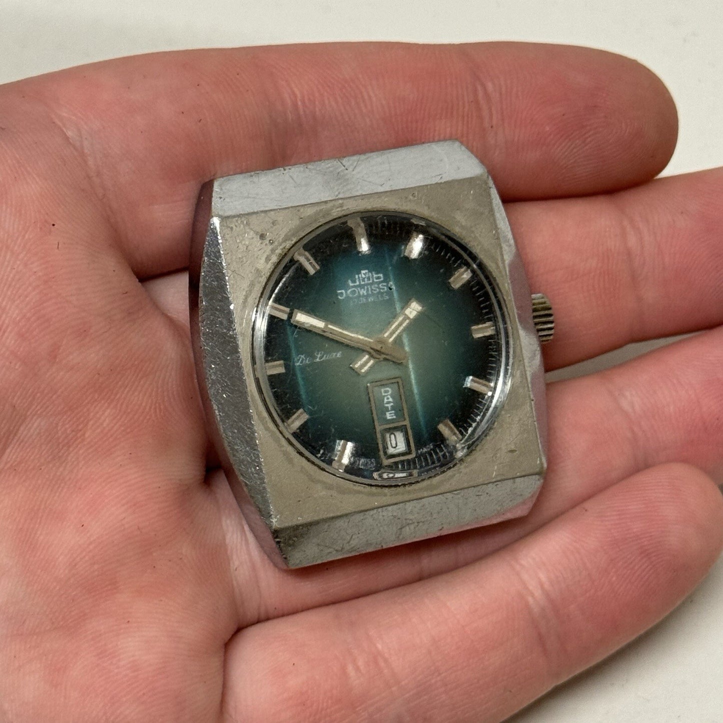 37mm Gents Jowissa De Luxe Large Date Dial Watch Head FOR PARTS TO RESTORE