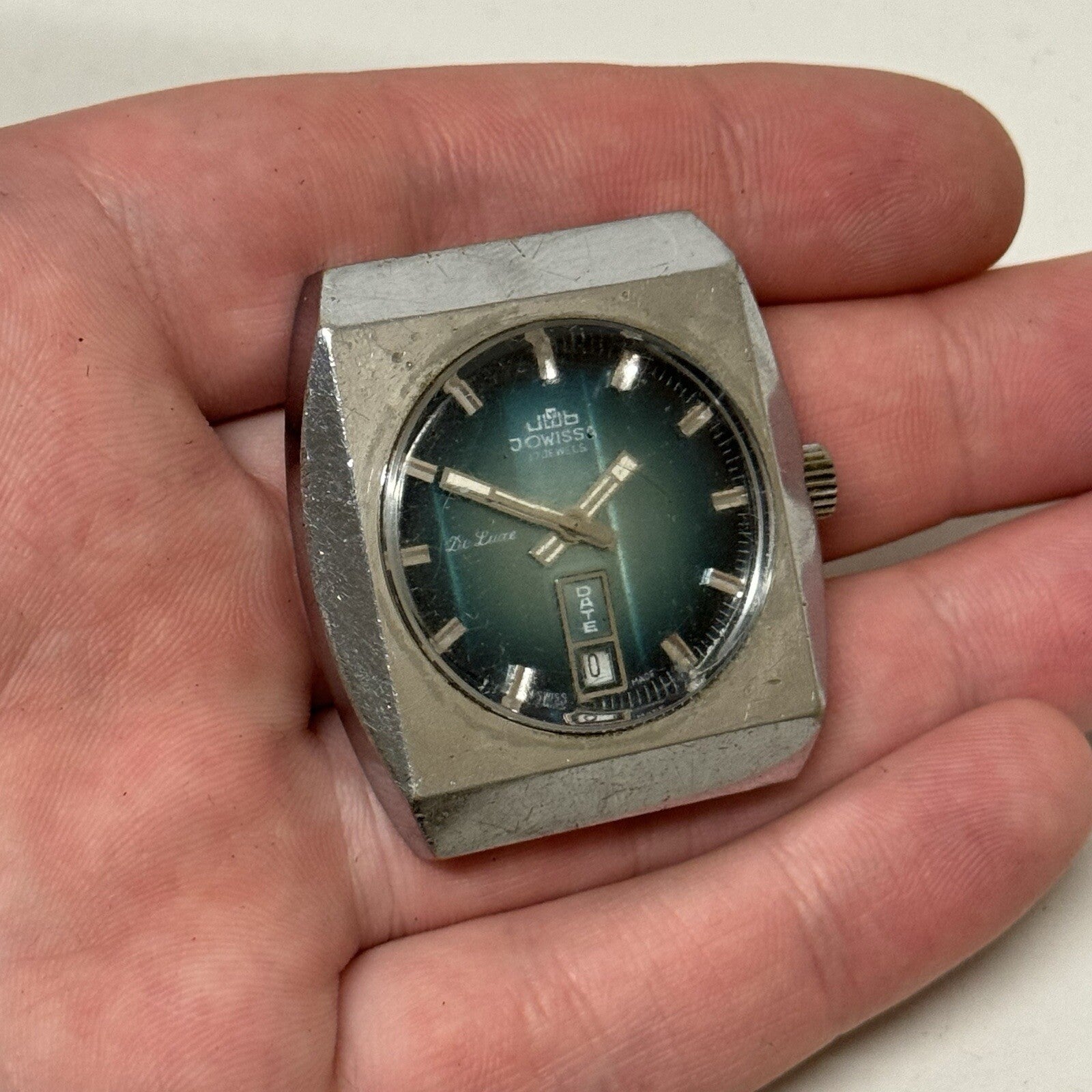 37mm Gents Jowissa De Luxe Large Date Dial Watch Head FOR PARTS TO RESTORE