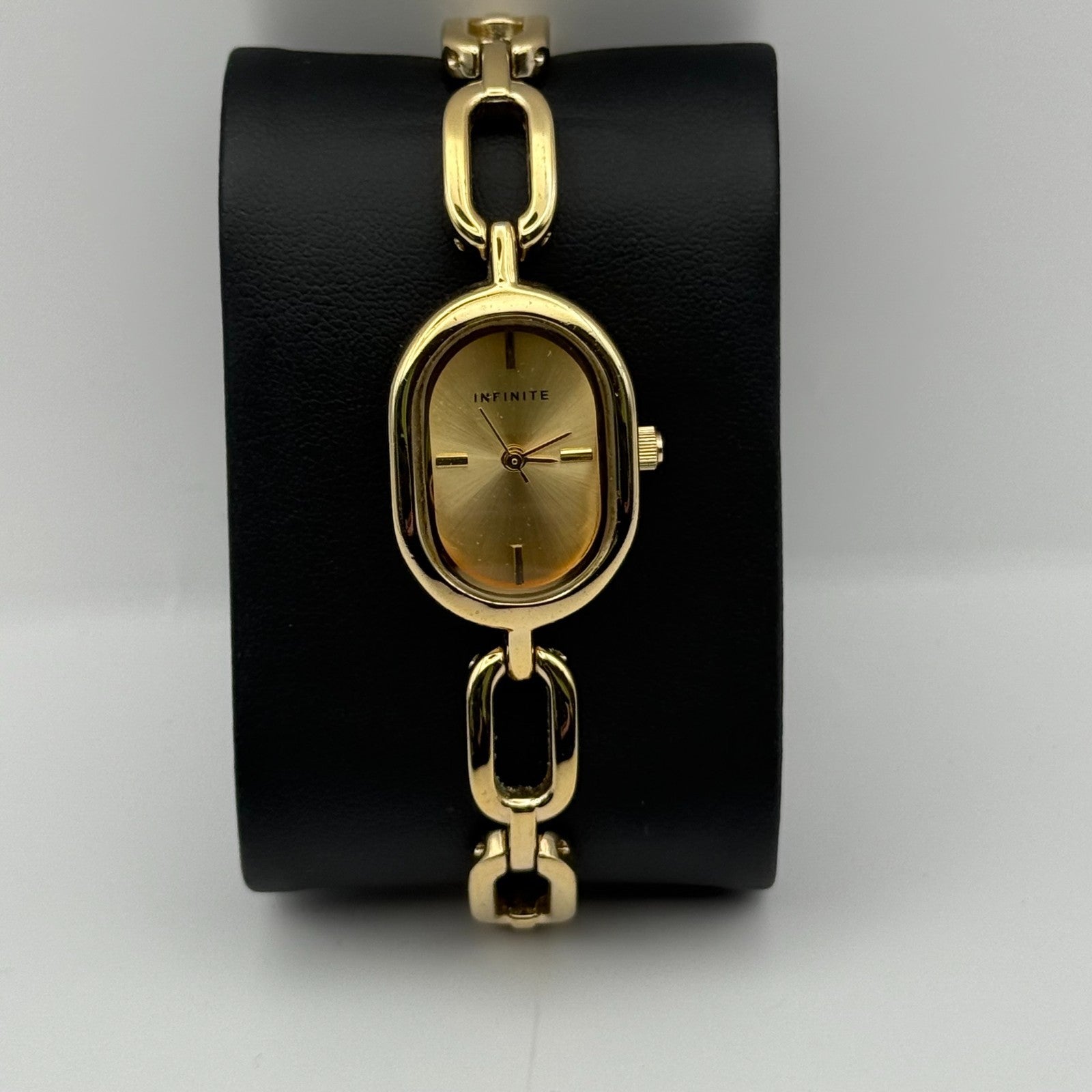 Infinite Ladies Quartz Watch Oval Dial Gold Tone Bracelet Japan Working 19mm