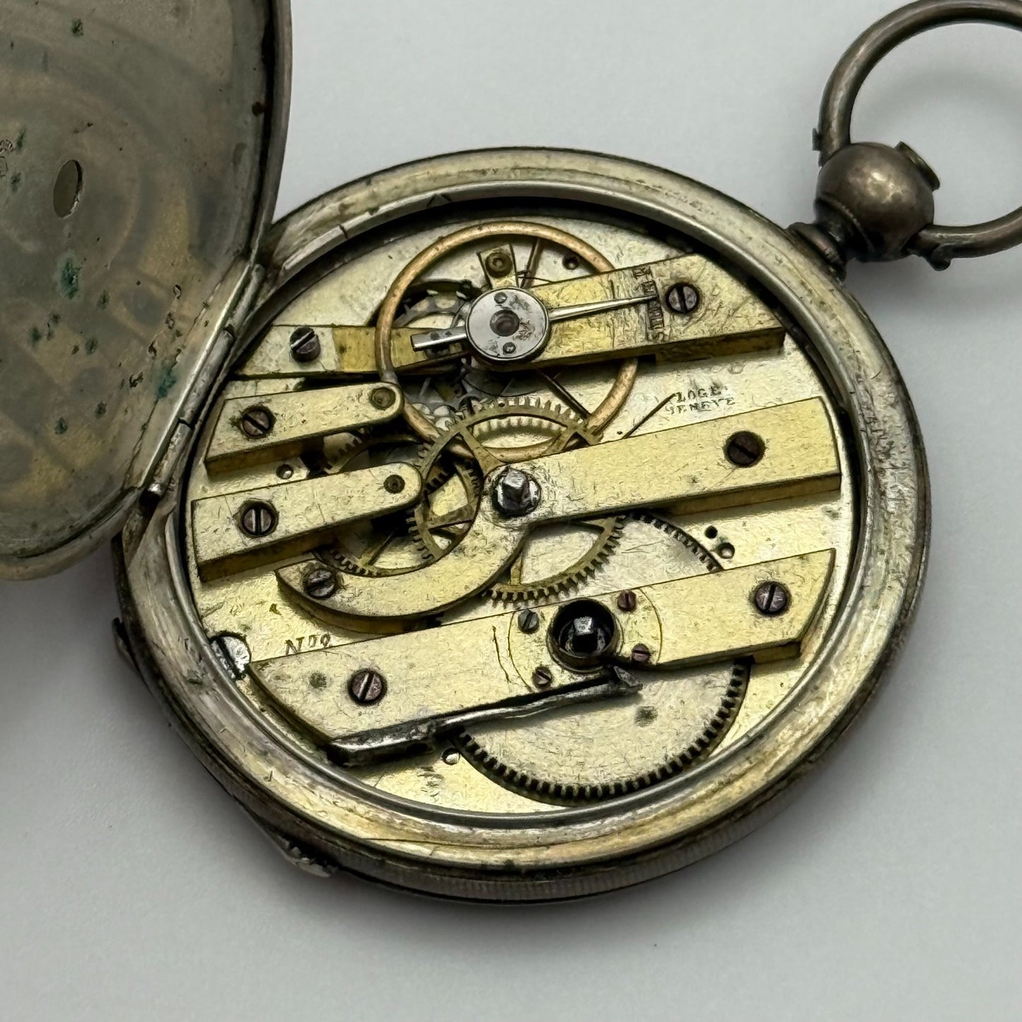 42mm Antique Argent Silver Cylinder Escapement Pocket Watch PARTS REPAIR