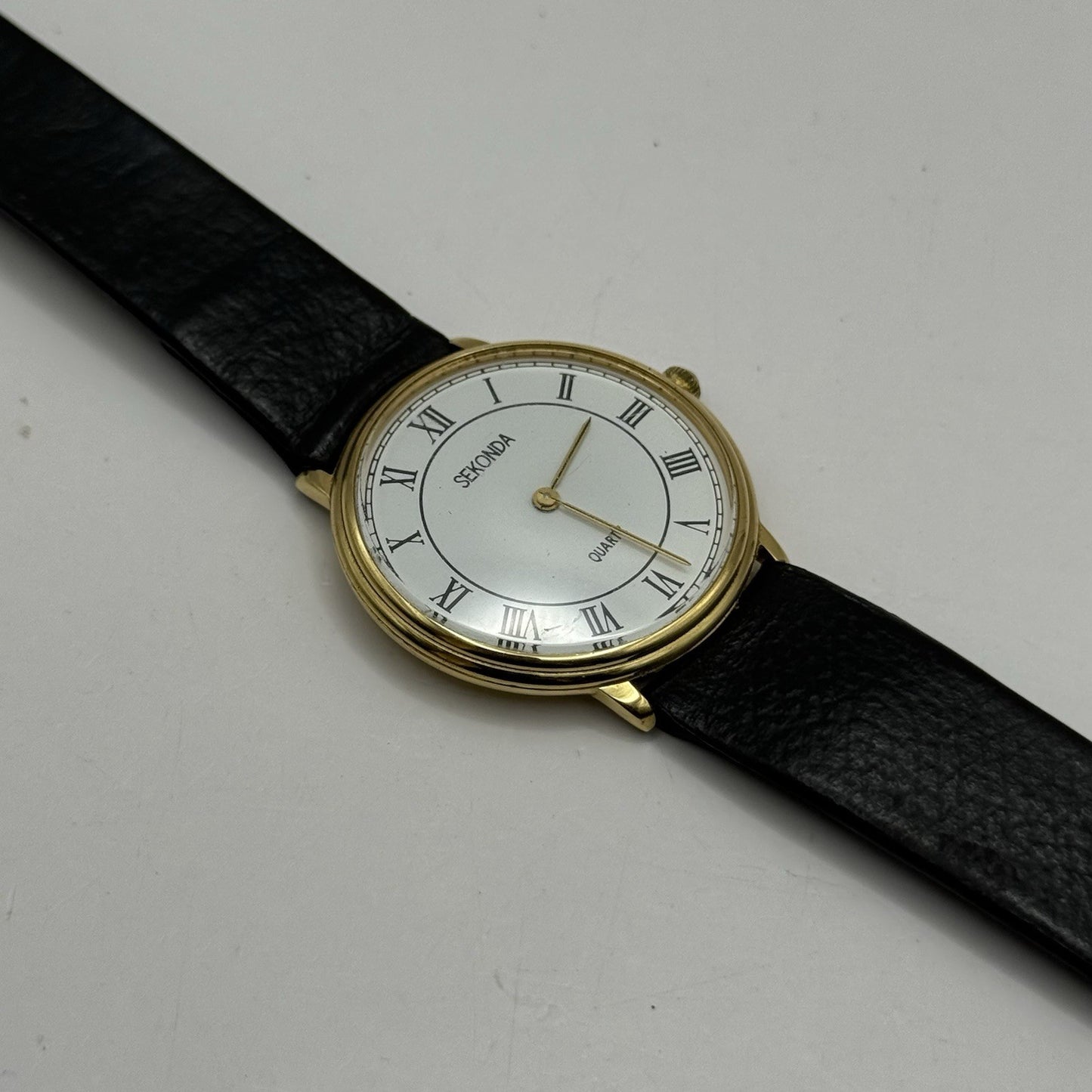 31mm Working Sekonda Quartz Gold Plated Leather Strap Quartz Watch New Battery