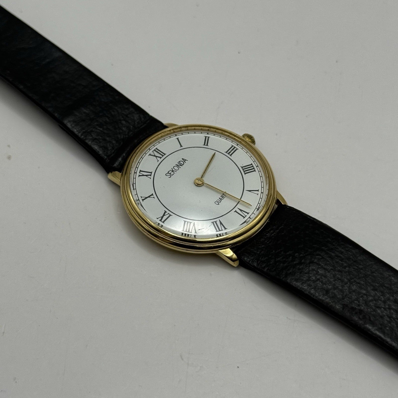 31mm Working Sekonda Quartz Gold Plated Leather Strap Quartz Watch New Battery