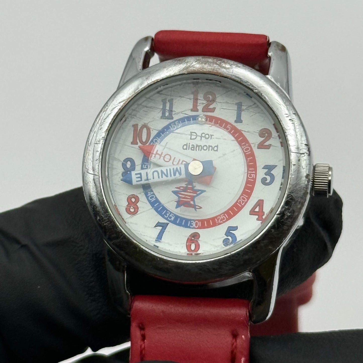 D for Diamond Unisex Kids Time Teacher Quartz Watch Red Strap Japan Working 23mm