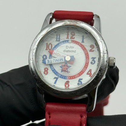 D for Diamond Unisex Kids Time Teacher Quartz Watch Red Strap Japan Working 23mm