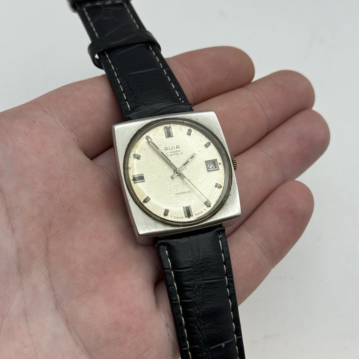 32mm Mens Avia Matic Automatic Sweep Seconds Square Watch FOR PARTS TO RESTORE