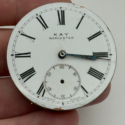 44.7mm Antique Kay Worcester Key Wound Pocket Watch Movement Dial PARTS REPAIR