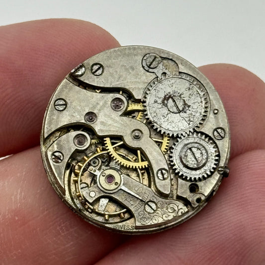 25.3mm Unidentified Trench Watch Movement & Dial Manual Wind Vintage Swiss PARTS