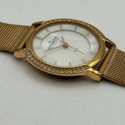28mm Working Skagen Denmark 804SRR Steel Rose Gold Tone MOP Quartz Watch 8 Inch