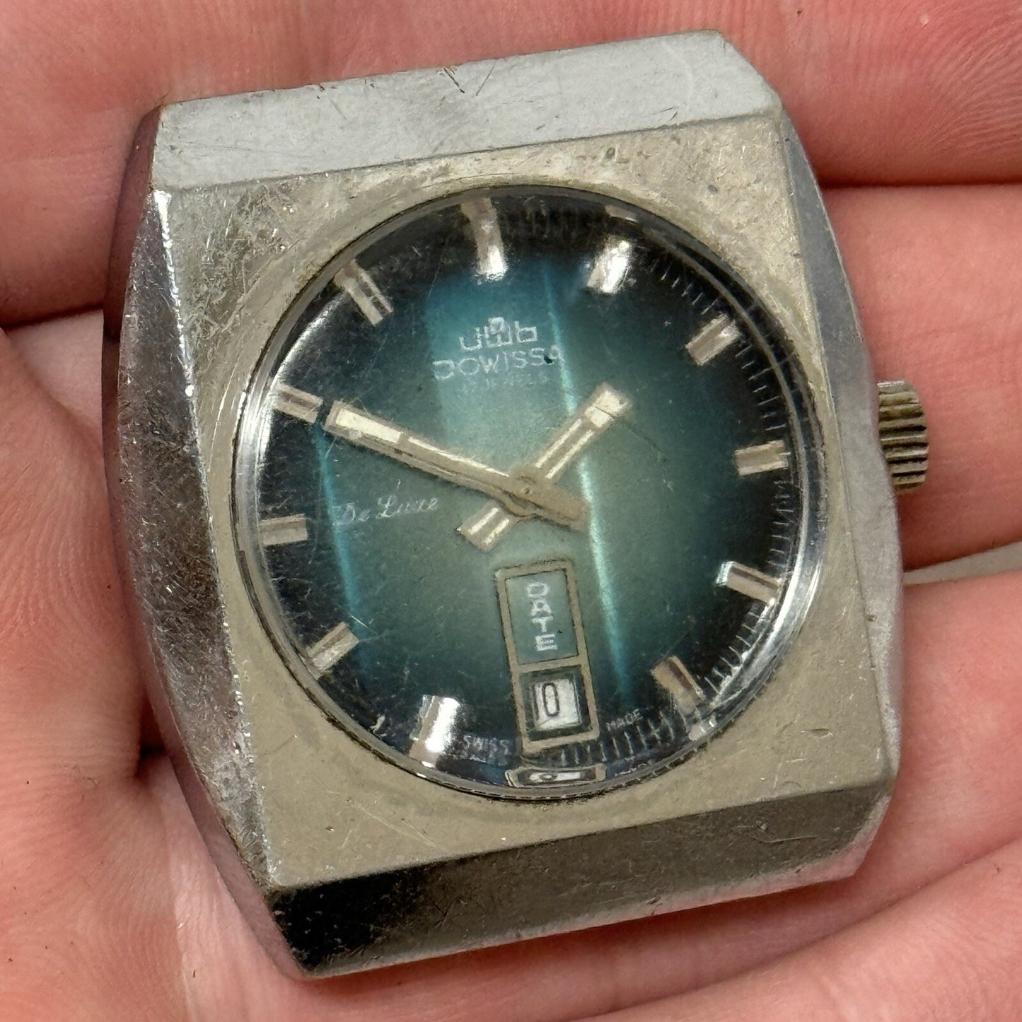 37mm Gents Jowissa De Luxe Large Date Dial Watch Head FOR PARTS TO RESTORE