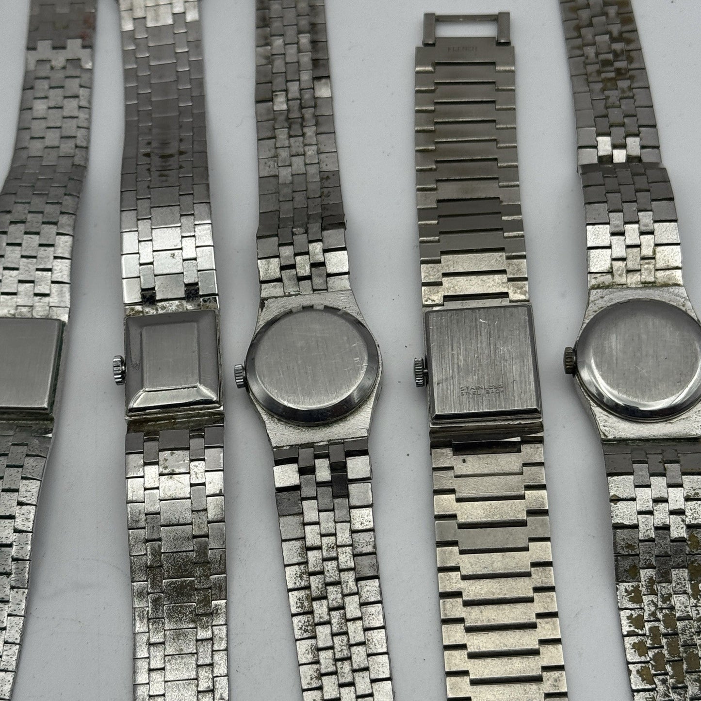 Bundle Of 9 Vintage Silver Tone Bark Affect Watches Mechanical Job Lot To Repair