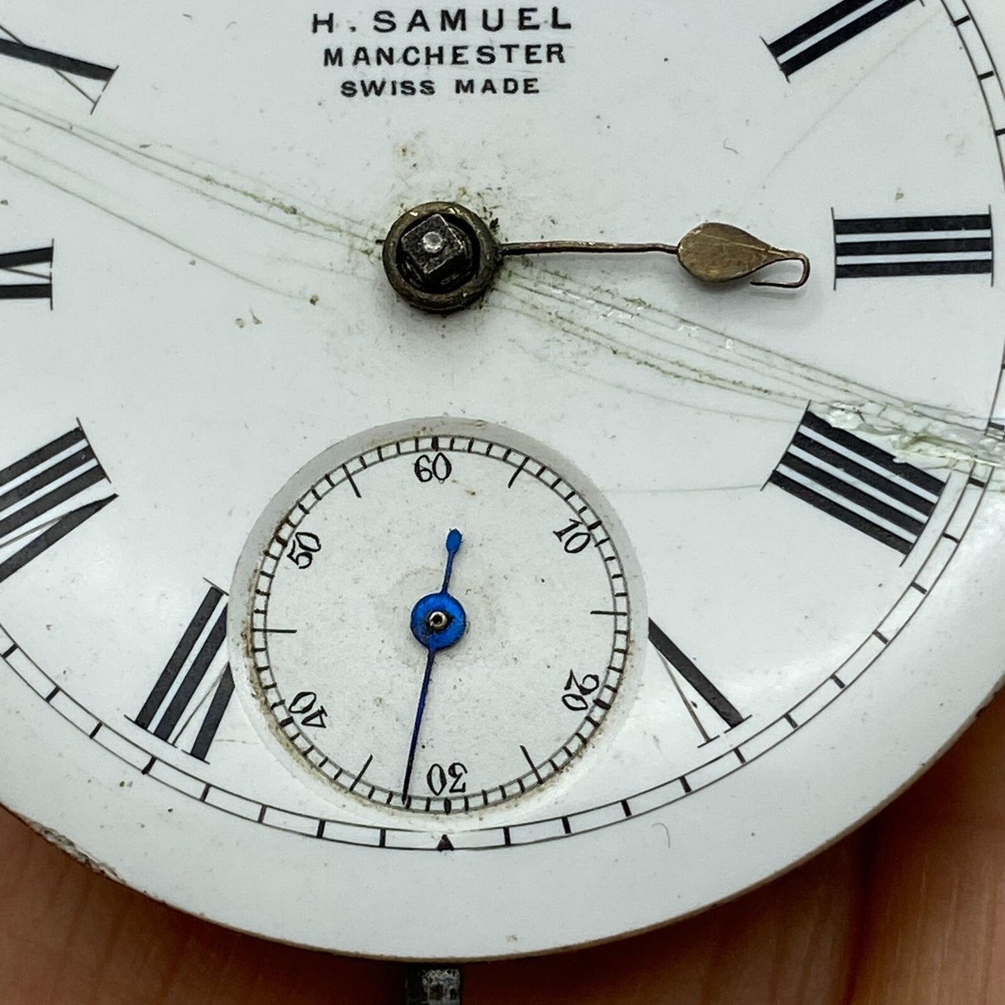 46.9mm Antique H Samuel Manchester Key Wound Swiss Pocket Watch Movement PARTS