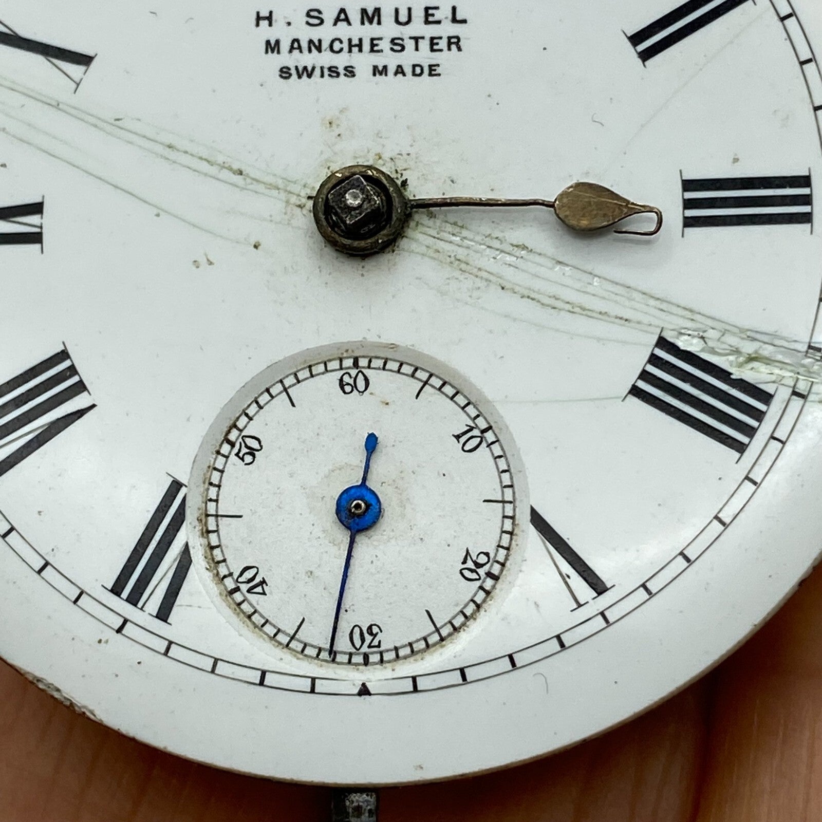 46.9mm Antique H Samuel Manchester Key Wound Swiss Pocket Watch Movement PARTS