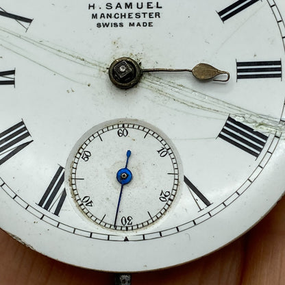 46.9mm Antique H Samuel Manchester Key Wound Swiss Pocket Watch Movement PARTS
