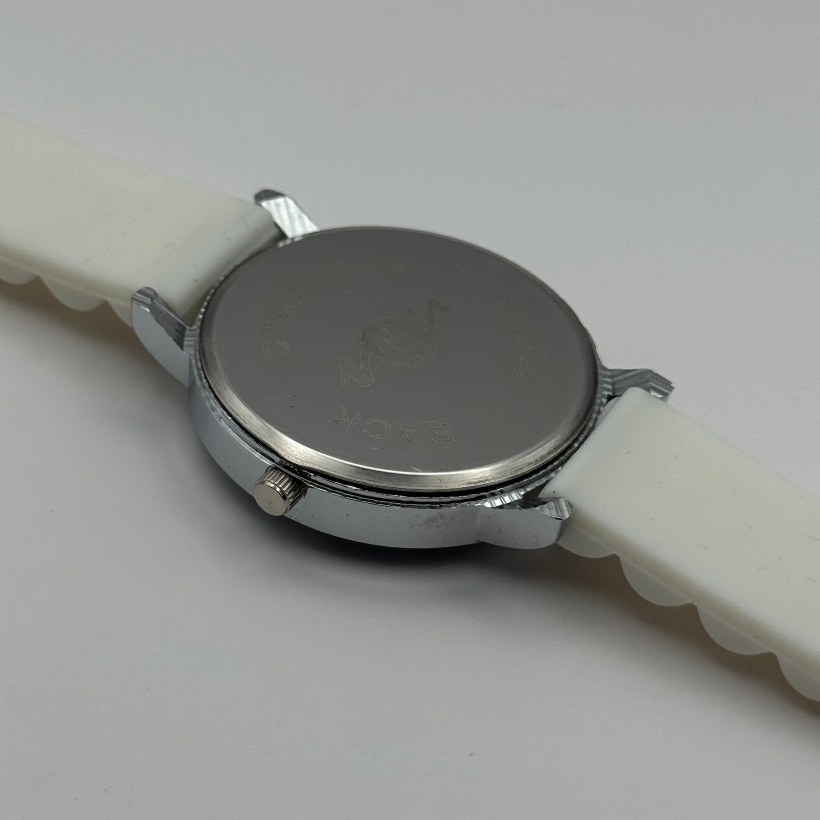 Ladies Fashion Quartz Watch Rhinestone Silver Tone White Strap Working 39mm