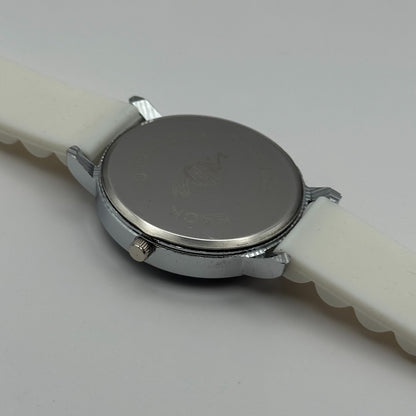 Ladies Fashion Quartz Watch Rhinestone Silver Tone White Strap Working 39mm