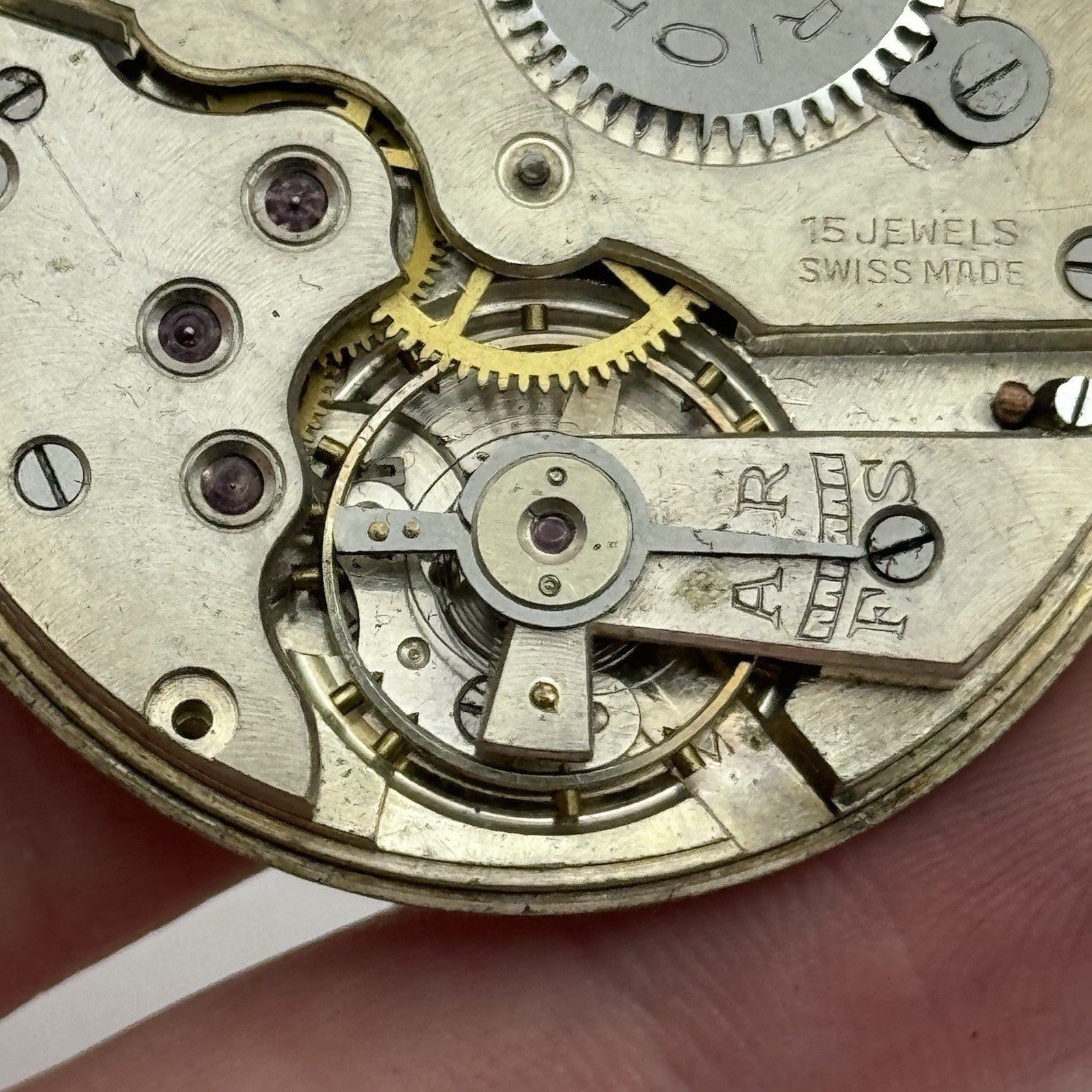 43mm Derrick 15 Jewels Swiss Vintage Hunter Pocket Watch Movement PARTS REPAIR