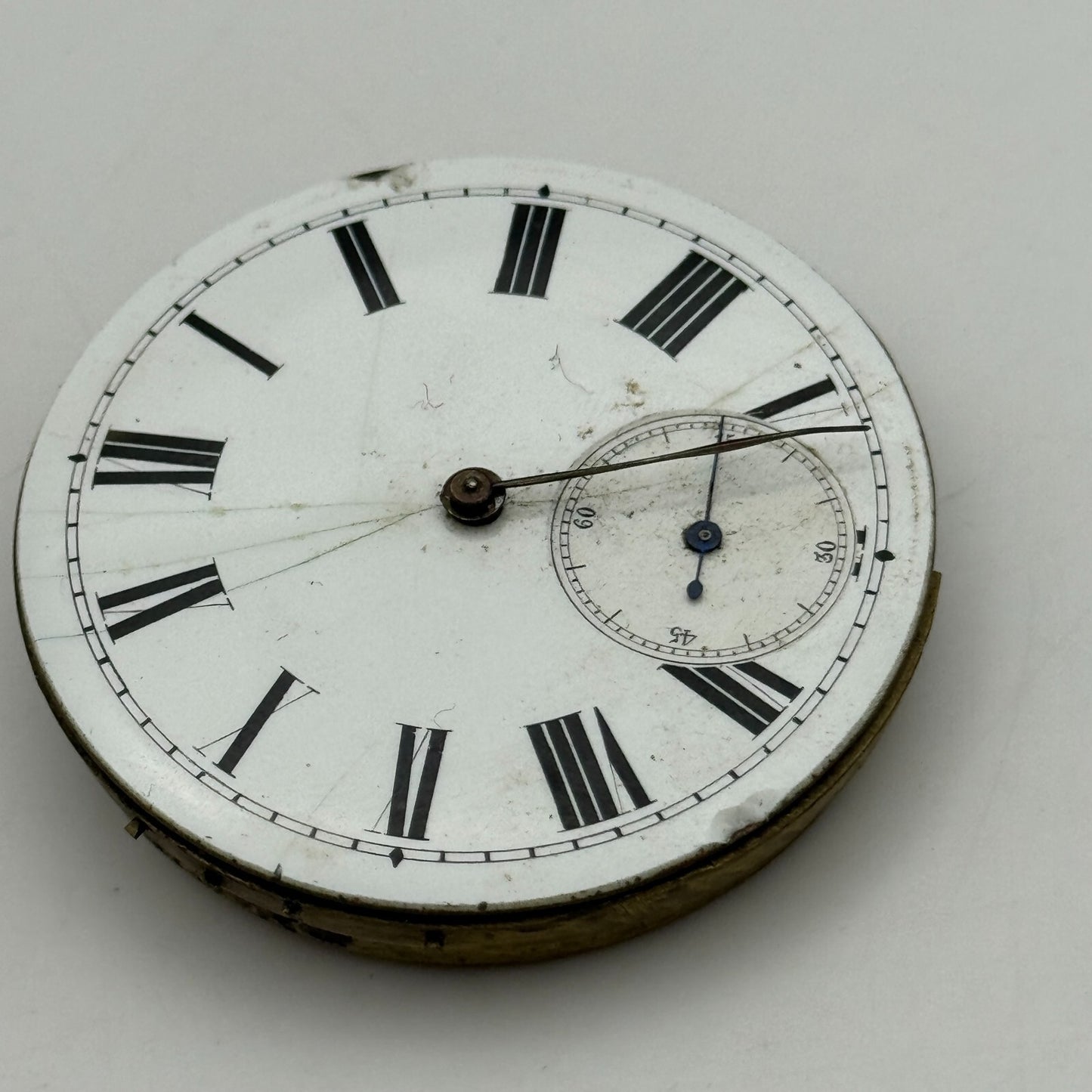 47.6mm Antique Key Wound Pocket Watch Movement Dial PARTS REPAIR SPARES