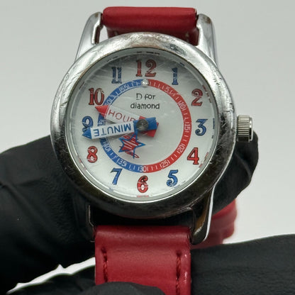 D for Diamond Unisex Kids Time Teacher Quartz Watch Red Strap Japan Working 23mm