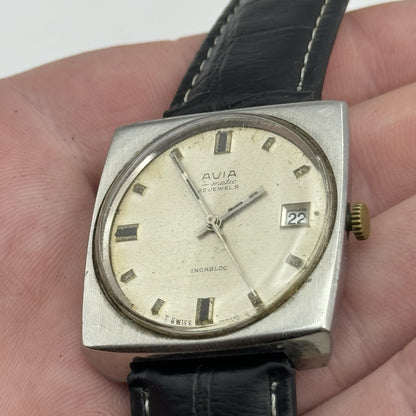 32mm Mens Avia Matic Automatic Sweep Seconds Square Watch FOR PARTS TO RESTORE